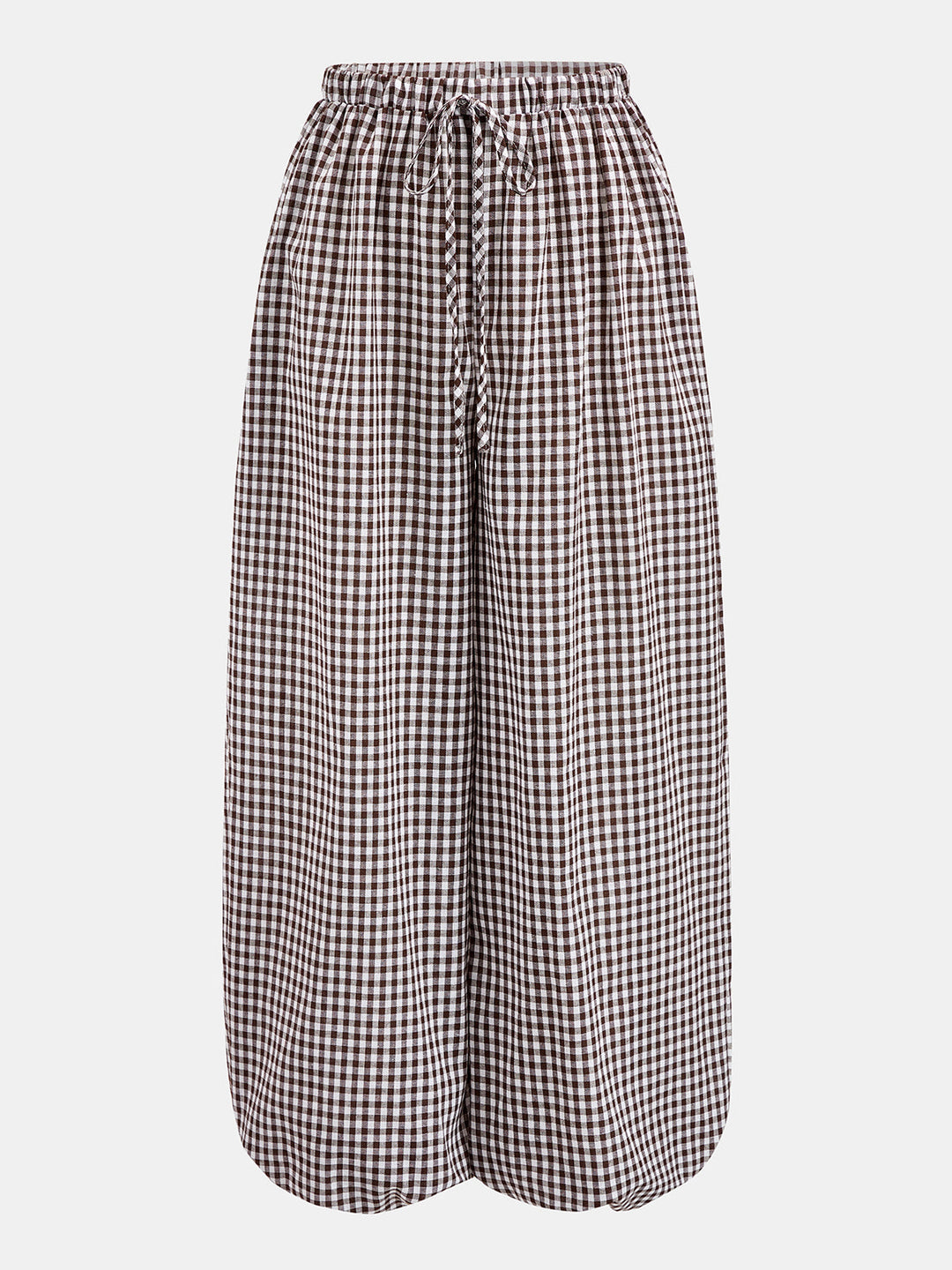 Drawstring Plaid Loose Balloon Pants - women's trousers, back view