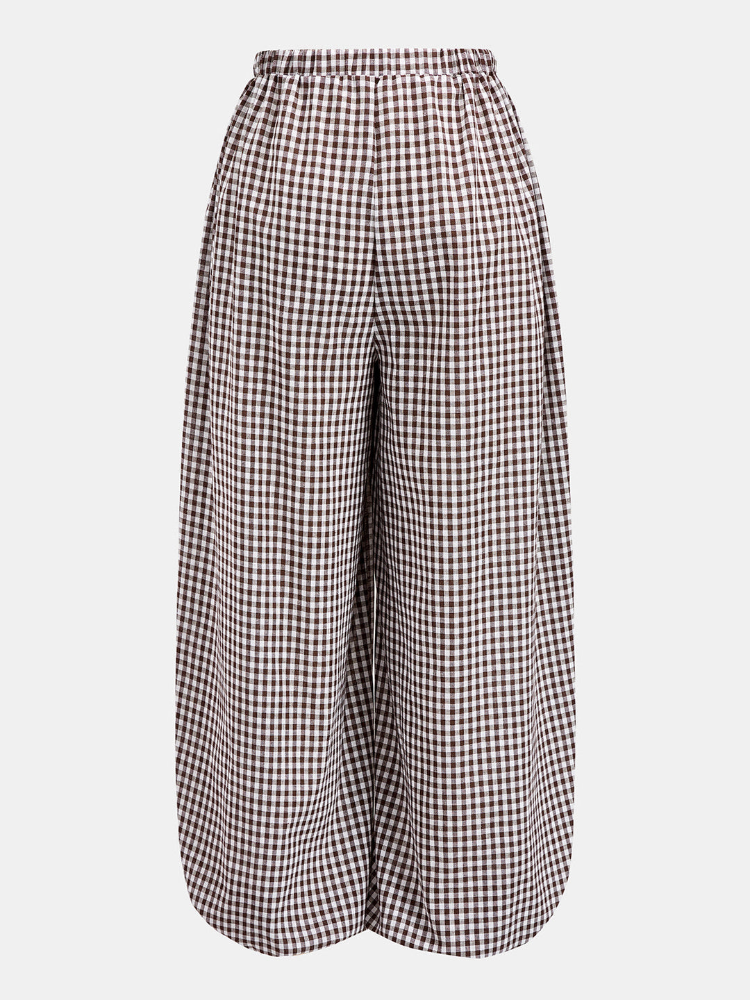 Drawstring Plaid Loose Balloon Pants - women's trousers, side view