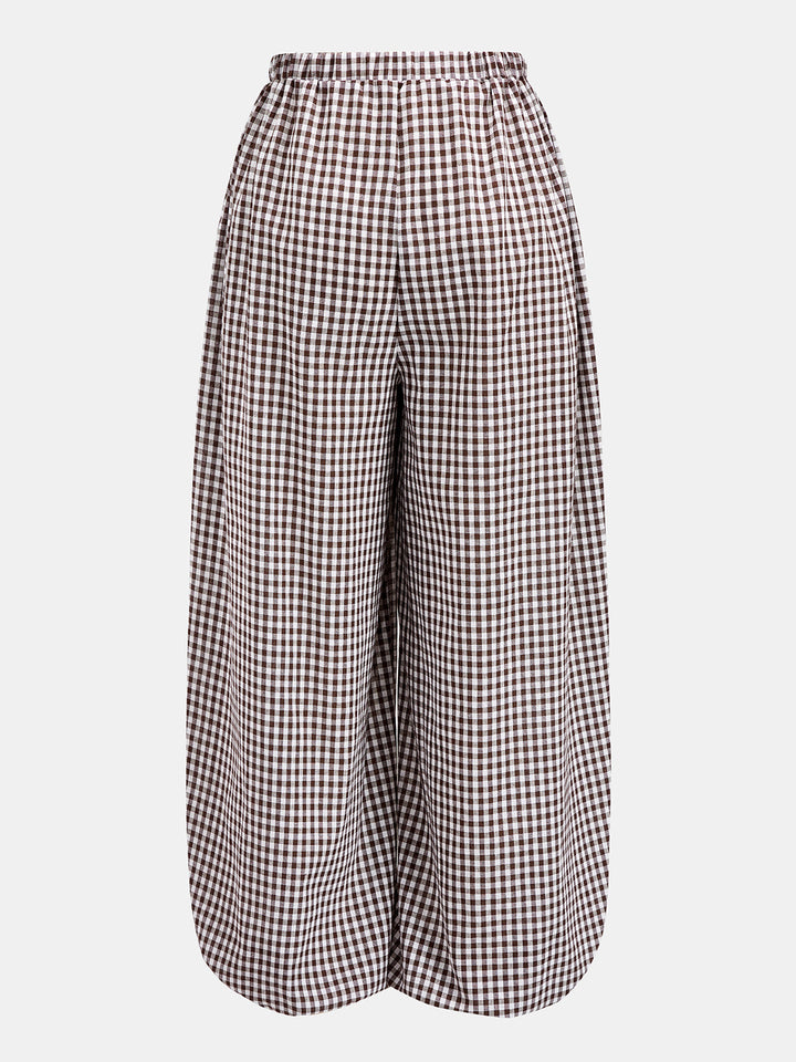 Drawstring Plaid Loose Balloon Pants - women's trousers, side view