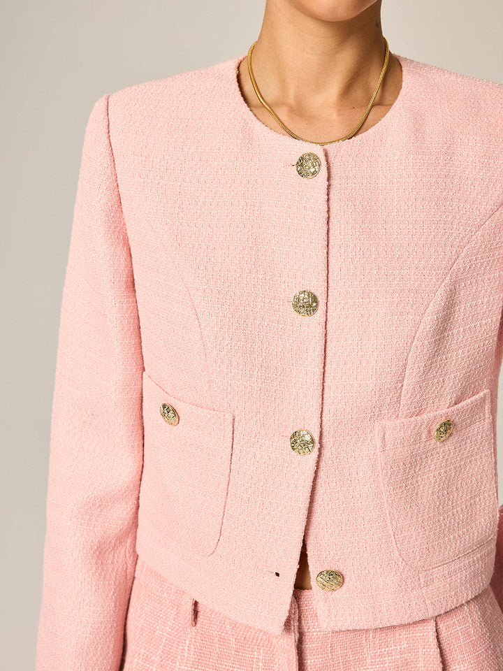 Tweed Metal Button Blazer - women's blazer, full-length styled look