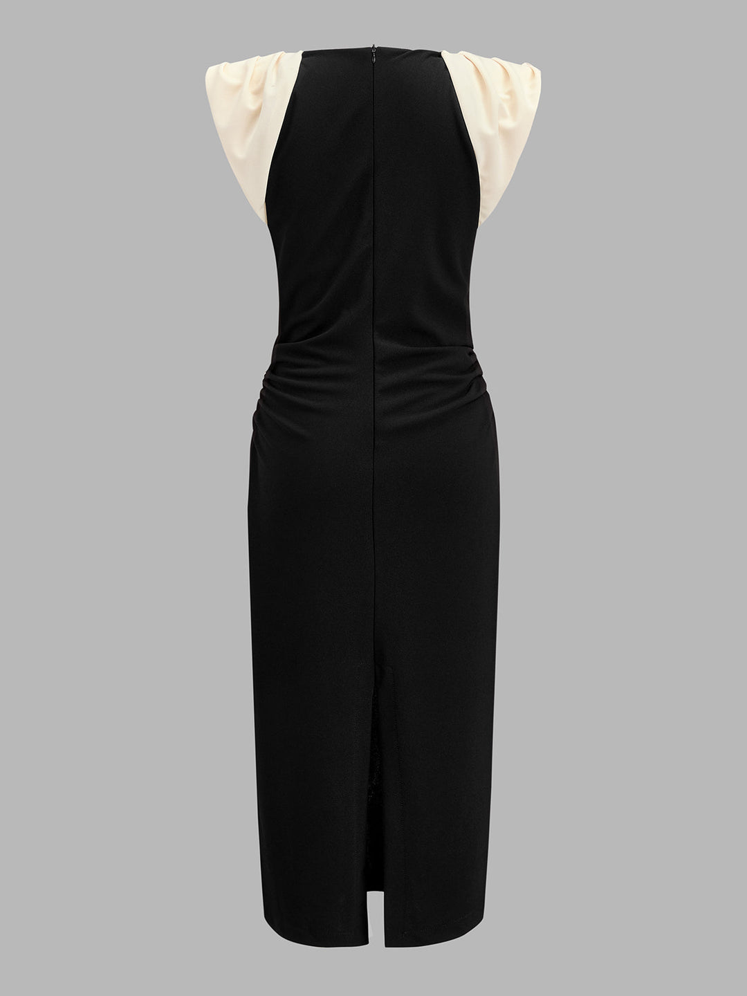 Color Block Ruched V-Neck Midi Dress - women's dress, side view