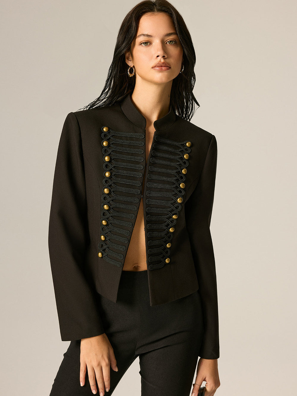 Napoleon Stand Collar Jacket — women's blazers, back view