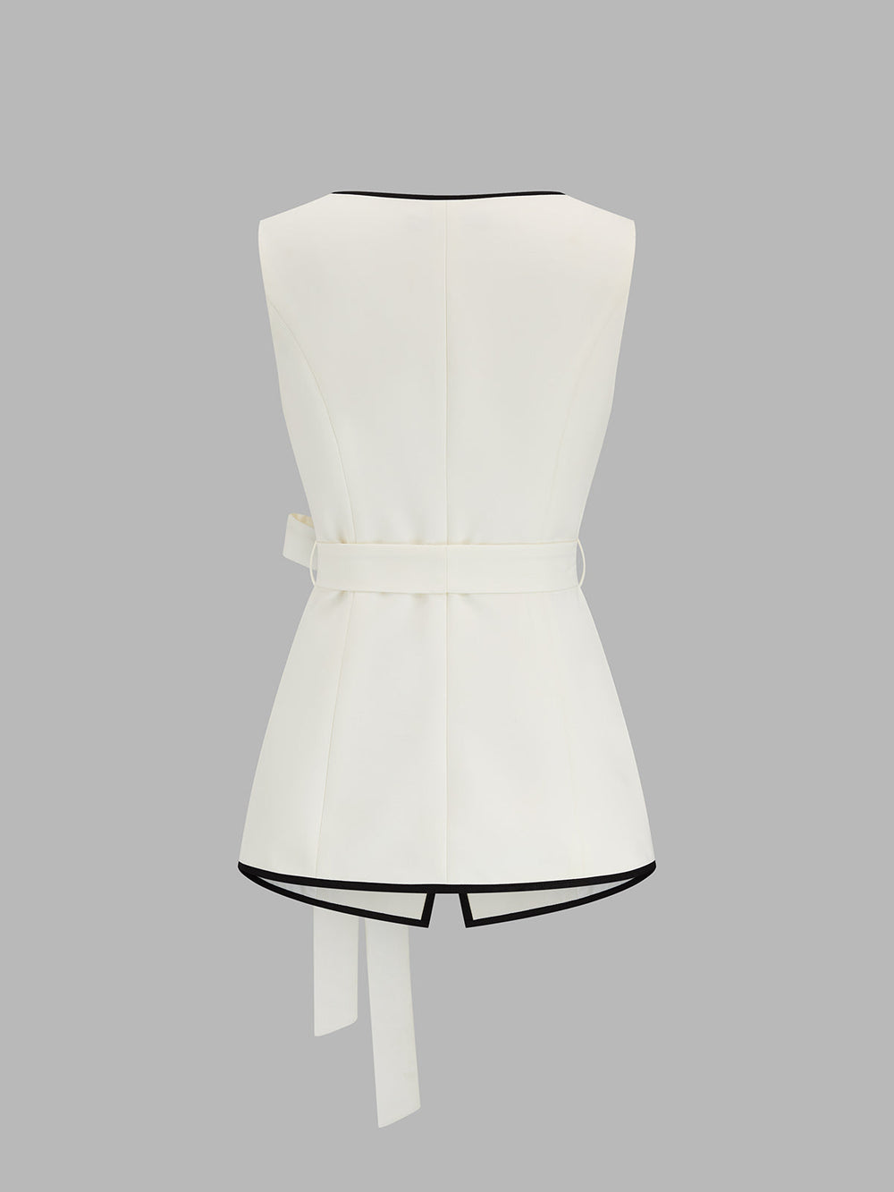 Square Neck Belted Contrast Trim Vest — women's vests, back view
