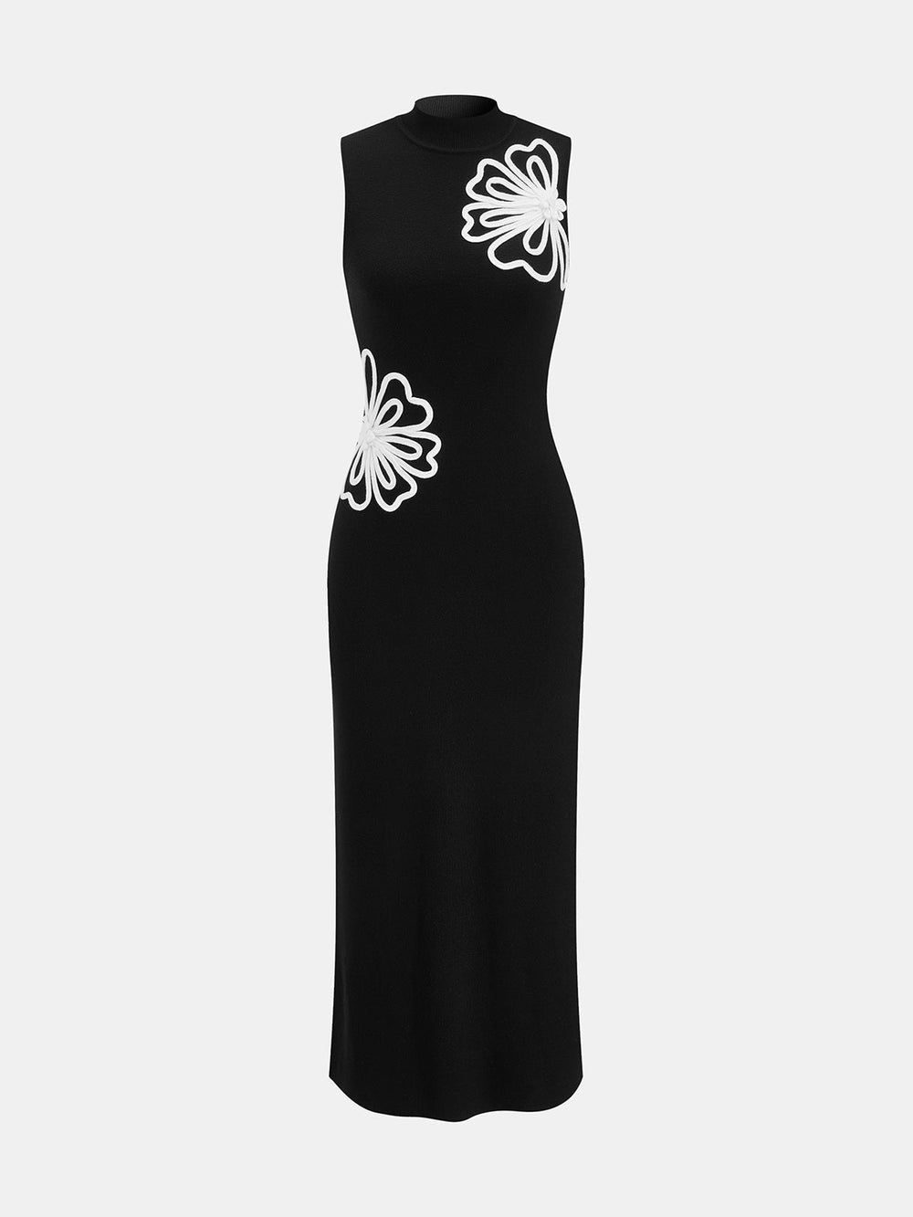 High Neck Floral Applique Knit Maxi Dress — women's sweater dresses, back view