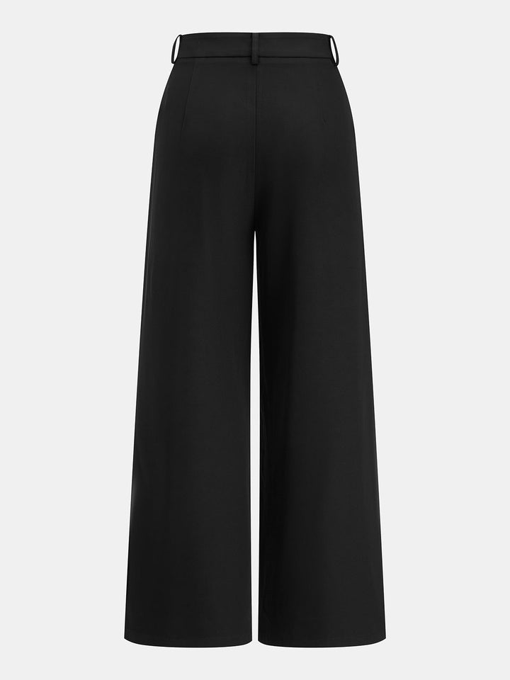 Tie-Back Satin Top & Pleated Pants Set - women's two-piece trouser set, sleeve detail