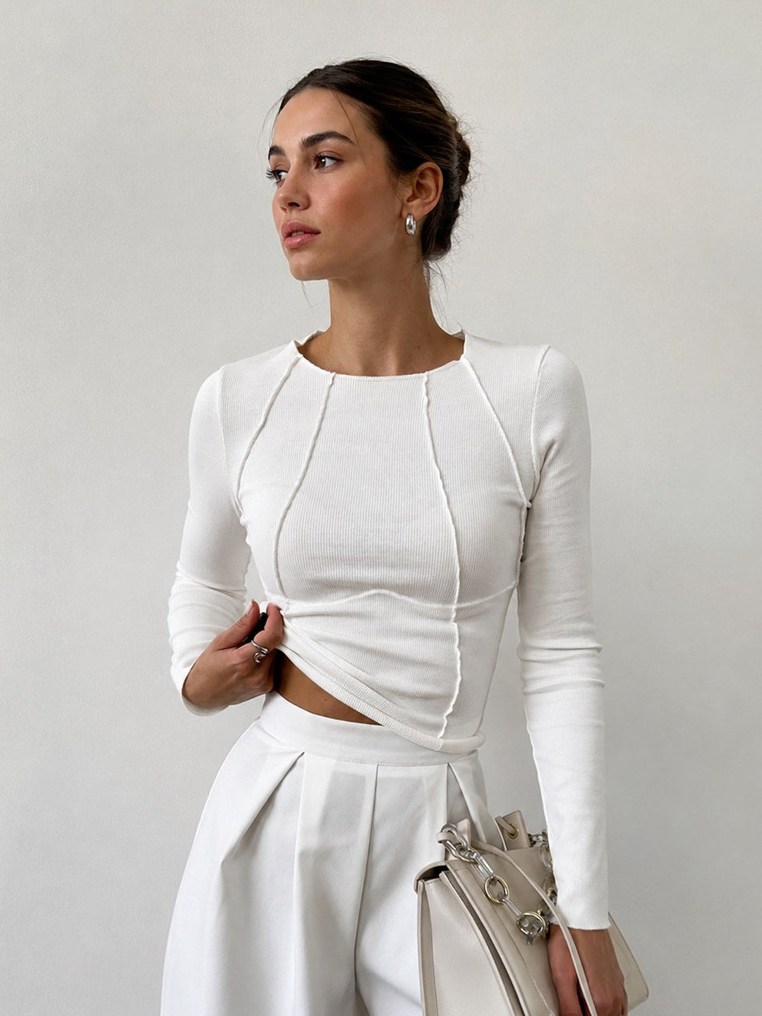 Basic Piping Long Sleeve Top — women's t-shirts, front view