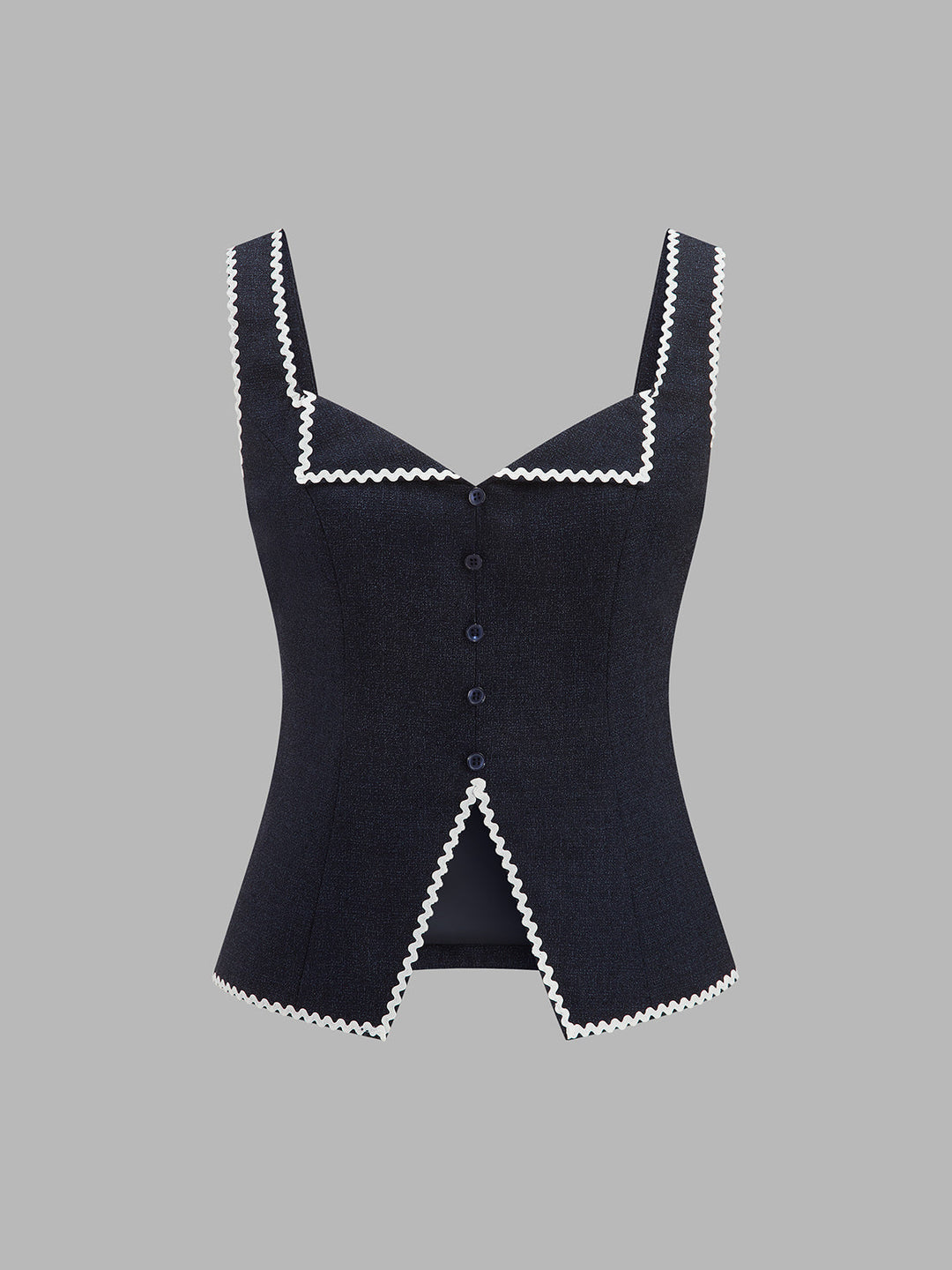 Contrast Wave Edge Button Front Vest — women's vests, front view