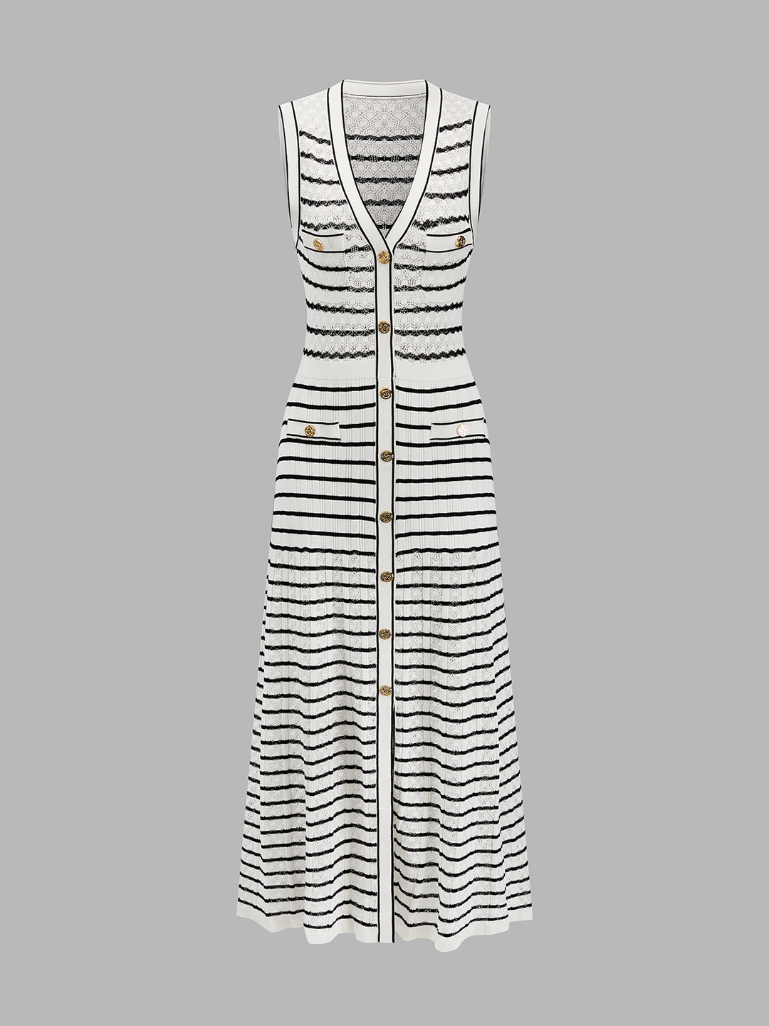 Striped Button-Front Knit Midi Dress — women's sweater dresses, front view