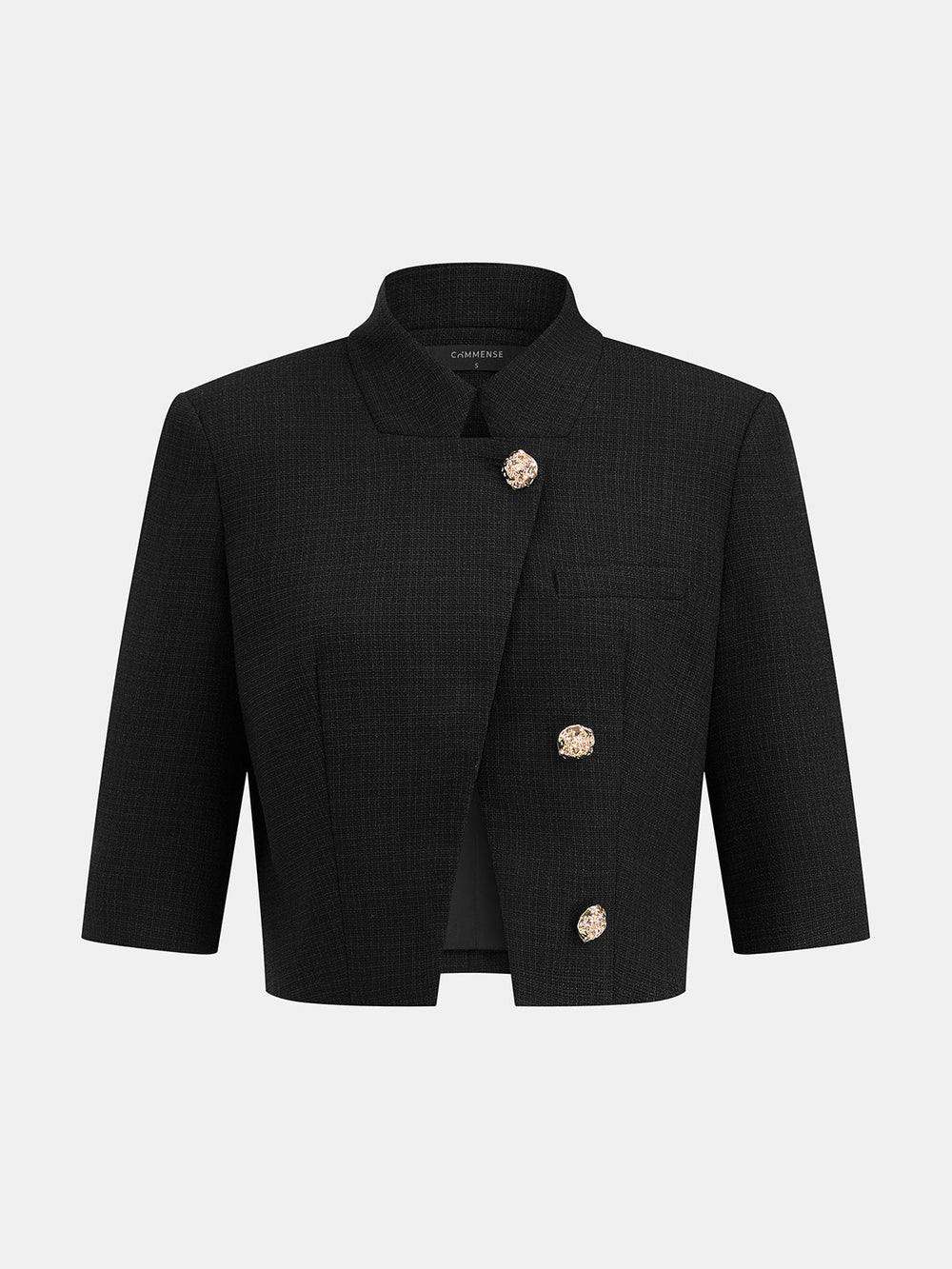 Stand Collar Metal Button Blazer — women's blazers, back view