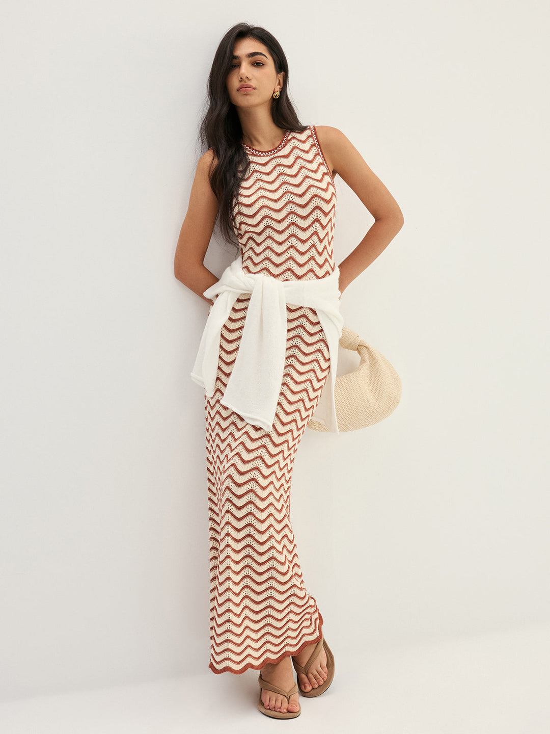 Wavy Stripe Knit Sleeveless Mermaid Maxi Dress — women's sweater dresses, front view