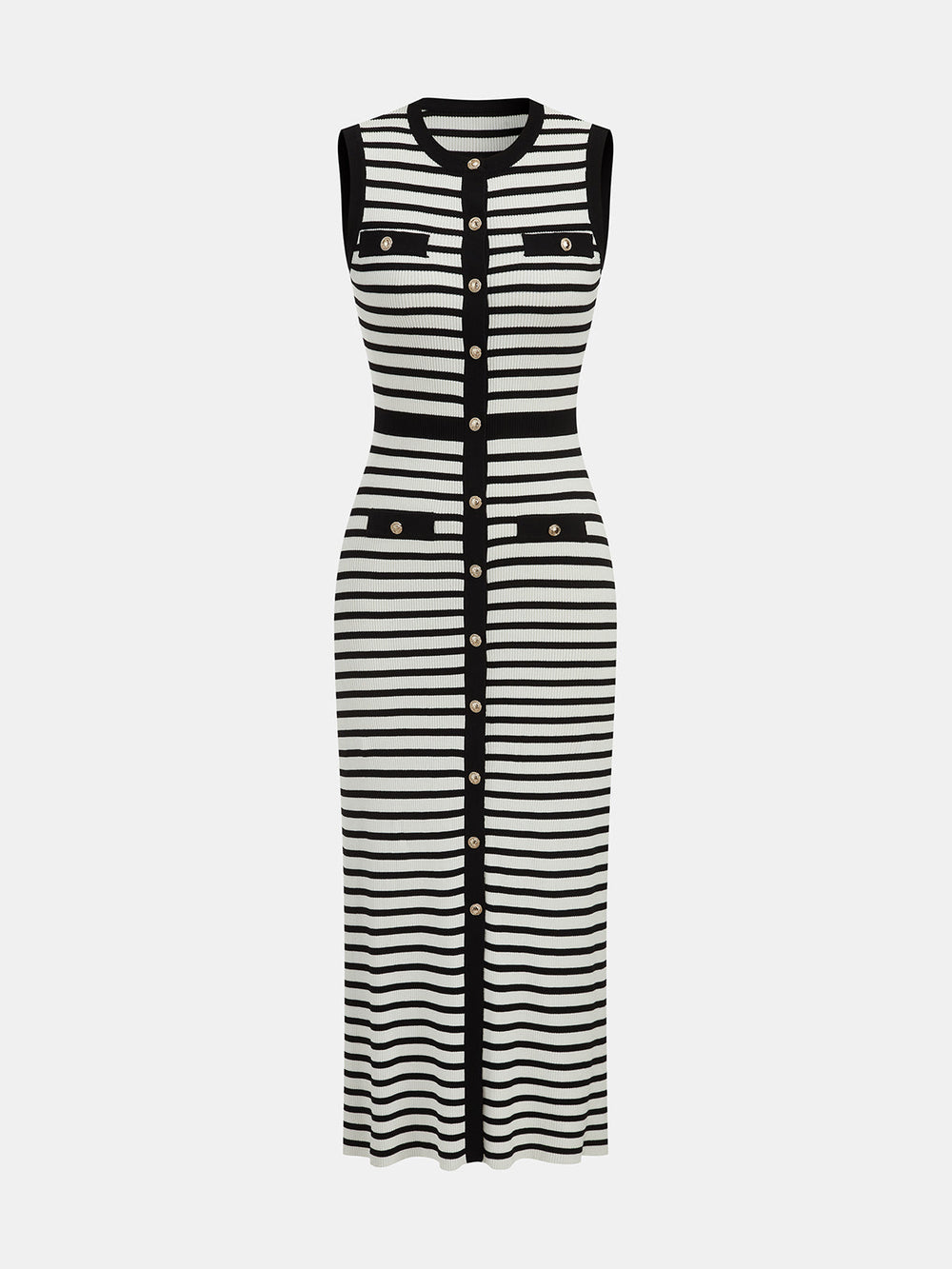 Striped Knit Bodycon Midi Dress — women's sweater dresses, back view