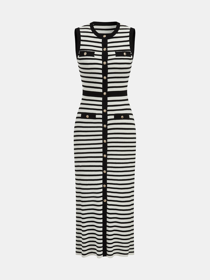 Striped Knit Bodycon Midi Dress