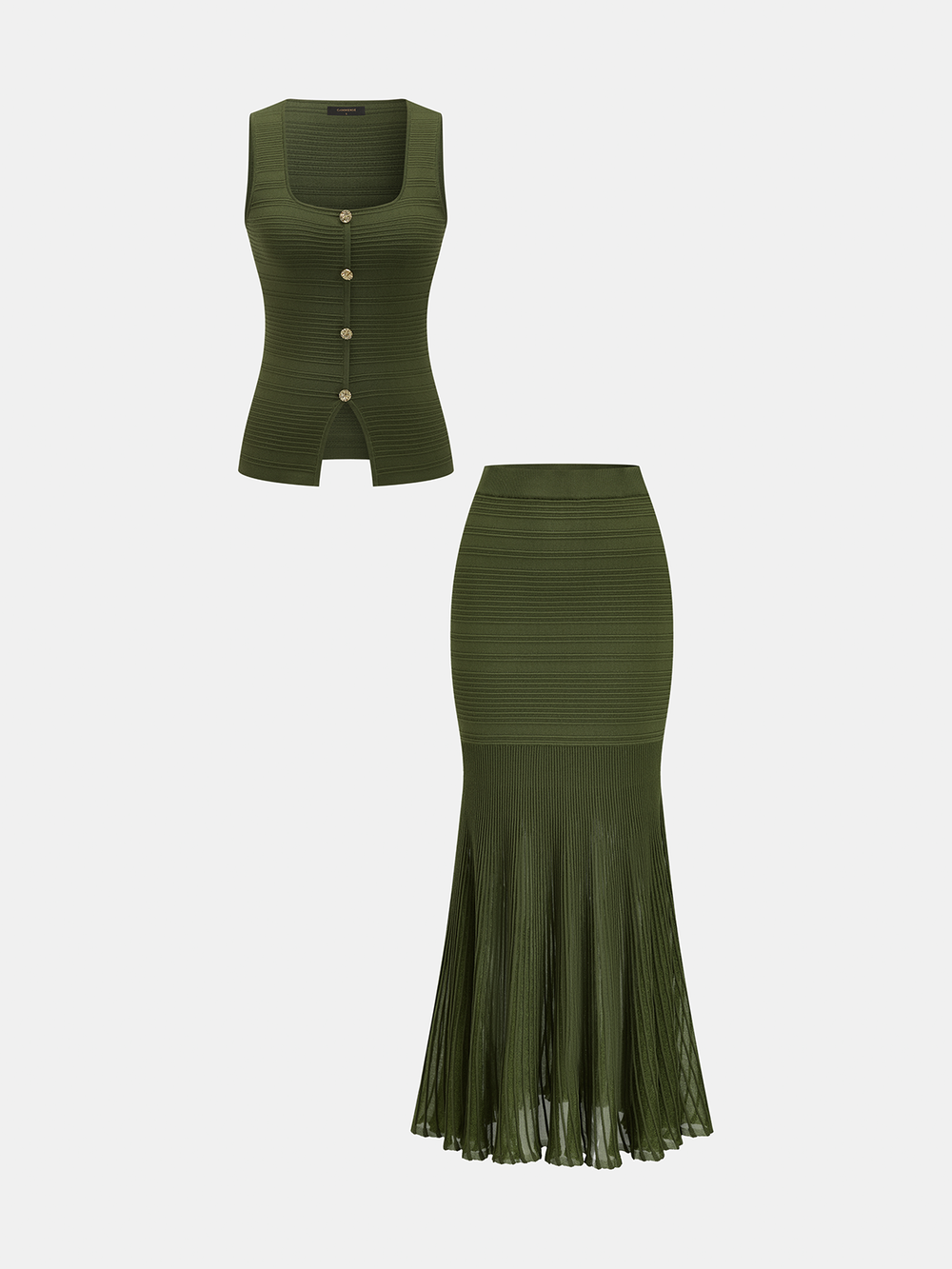 Textured Knit Top & Sheer Mermaid Skirt Set knit top and mermaid skirt shown together