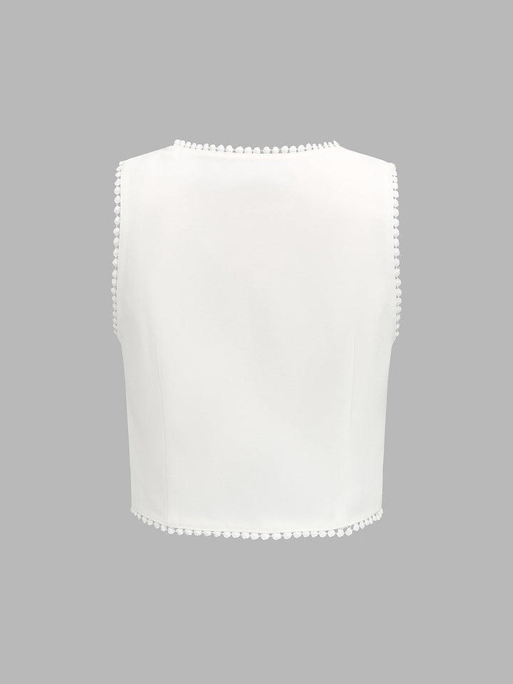 Lace Trim Square Neck Vest & Shorts Set - women's two-piece shorts set, detail close-up