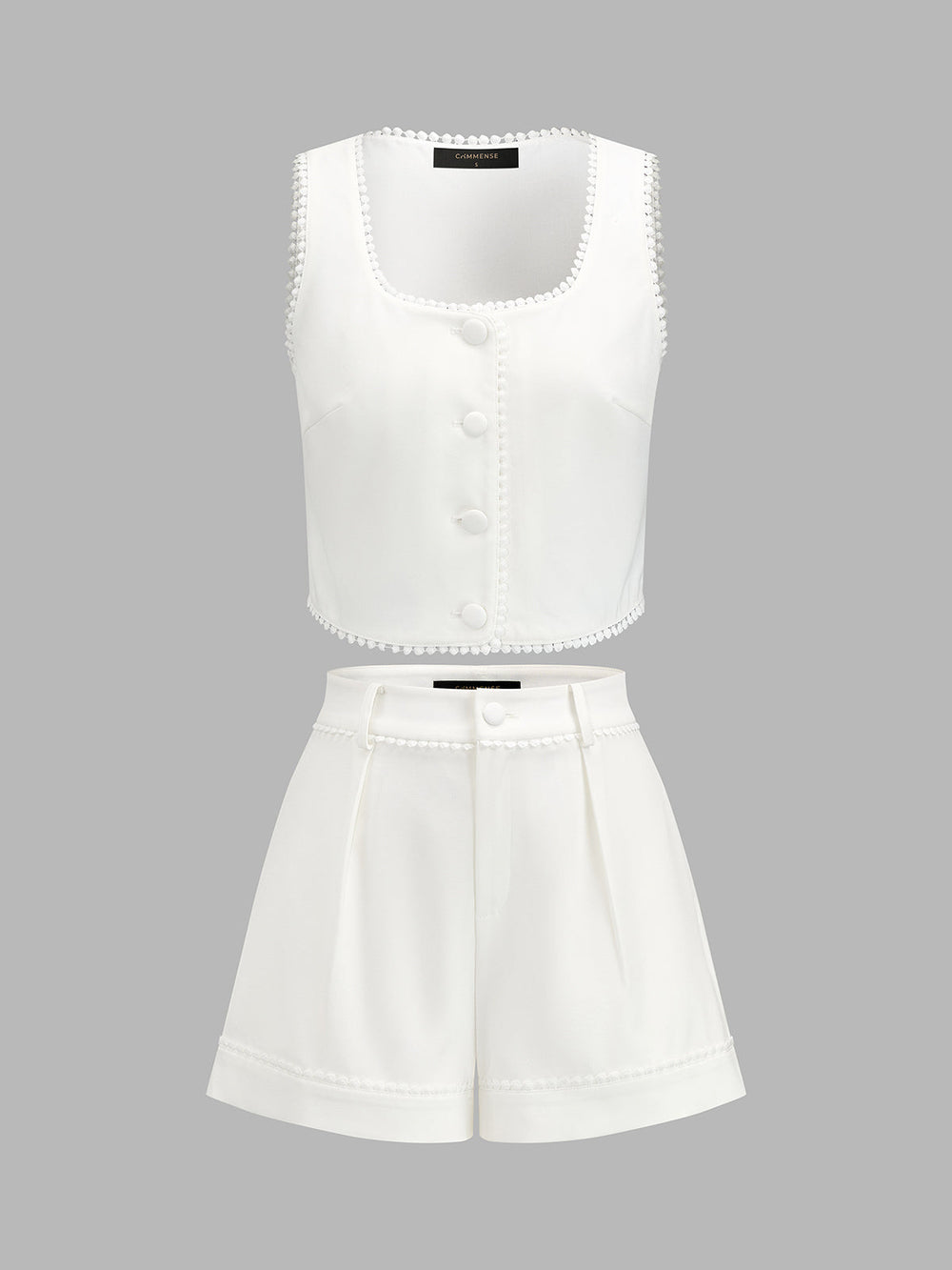 Lace Trim Square Neck Vest & Shorts Set vest and shorts shown together