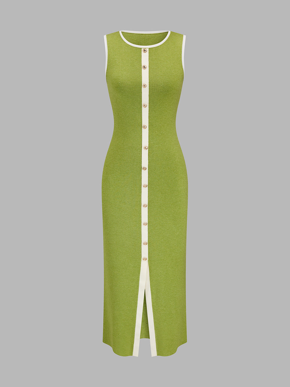 Contrast Trim Button Front Knit Maxi Dress — women's sweater dresses, back view