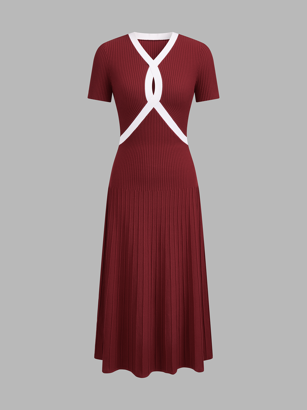 Contrast Trim Short Sleeve Knit Midi Dress — women's sweater dresses, back view