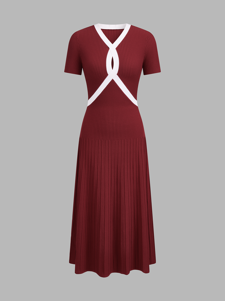 Contrast Trim Short Sleeve Knit Midi Dress