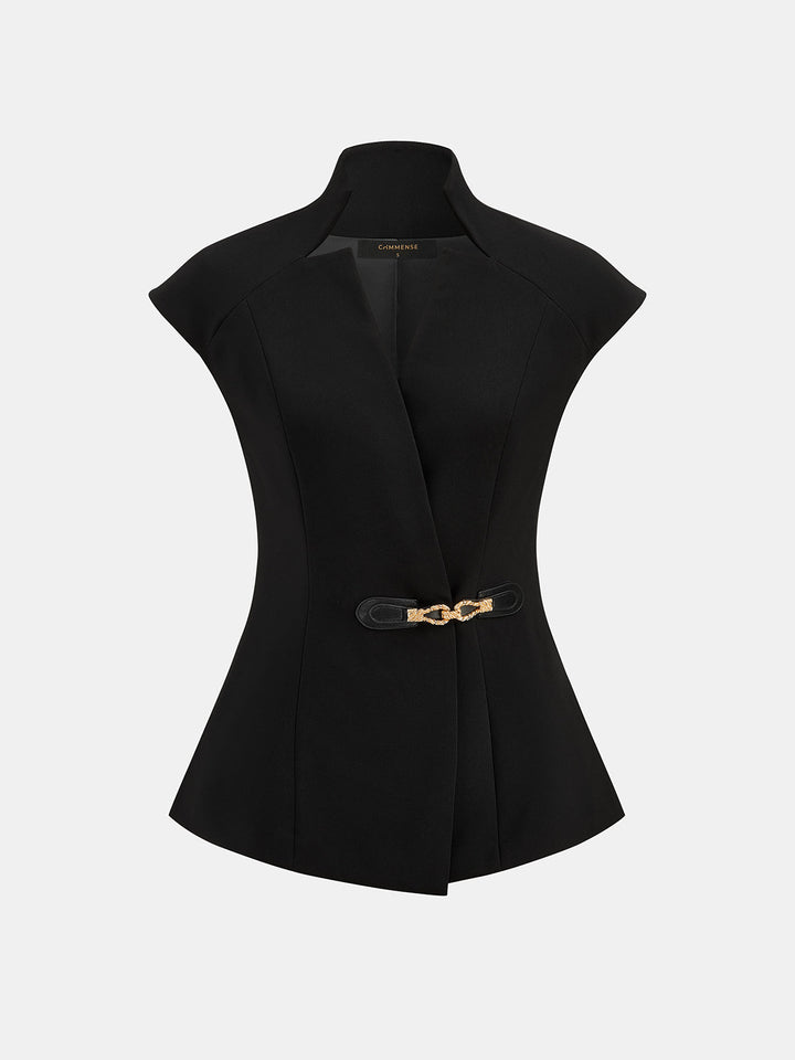 Metal Buckle Waist Cinched Sleeveless Top - women's sleeveless vest, back view