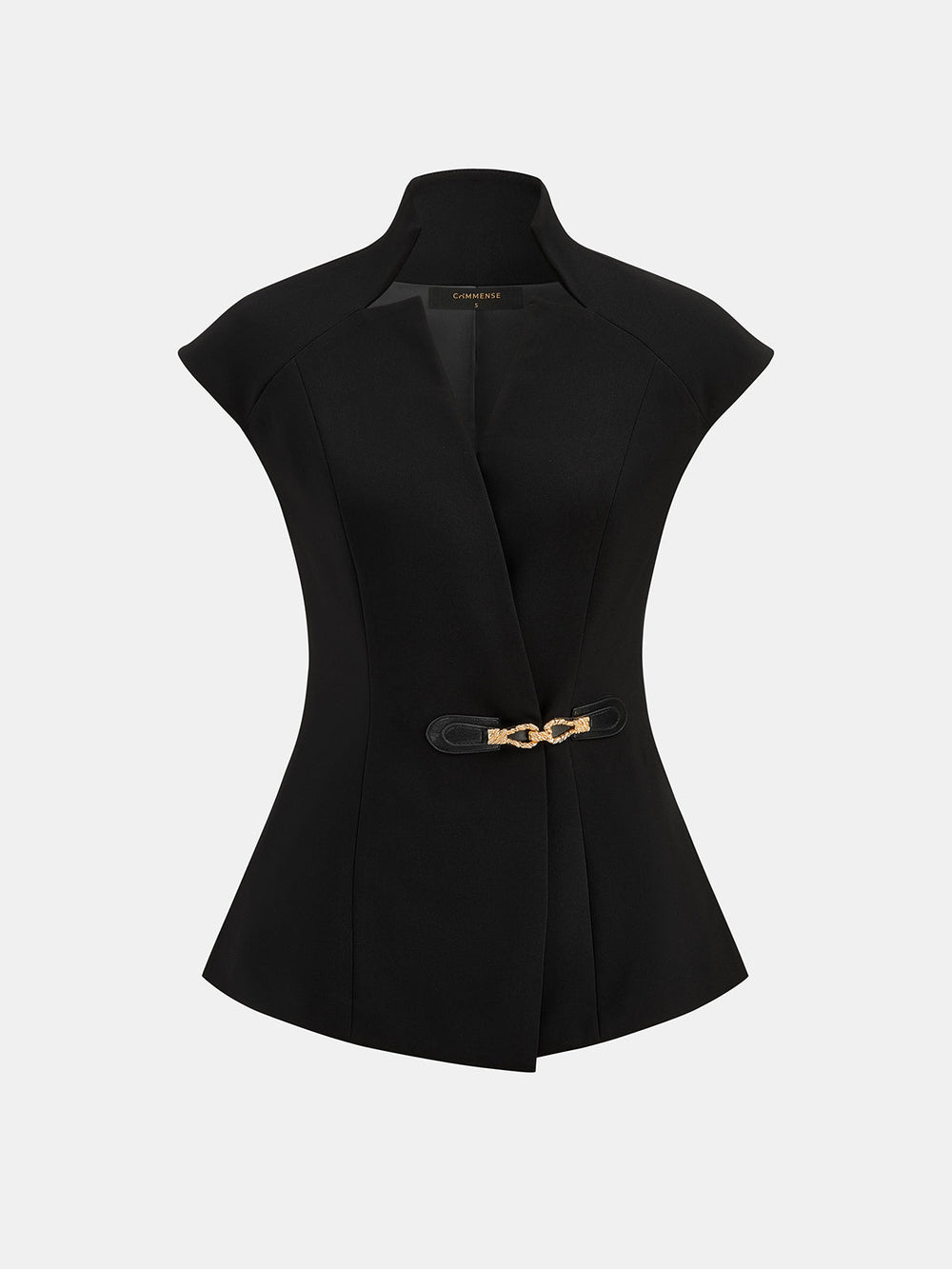 Metal Buckle Waist Cinched Sleeveless Top — women's vests, back view