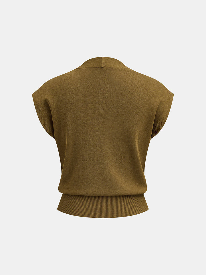 Wrap V Neck Sleeveless Knit Top - women's knit top, back view