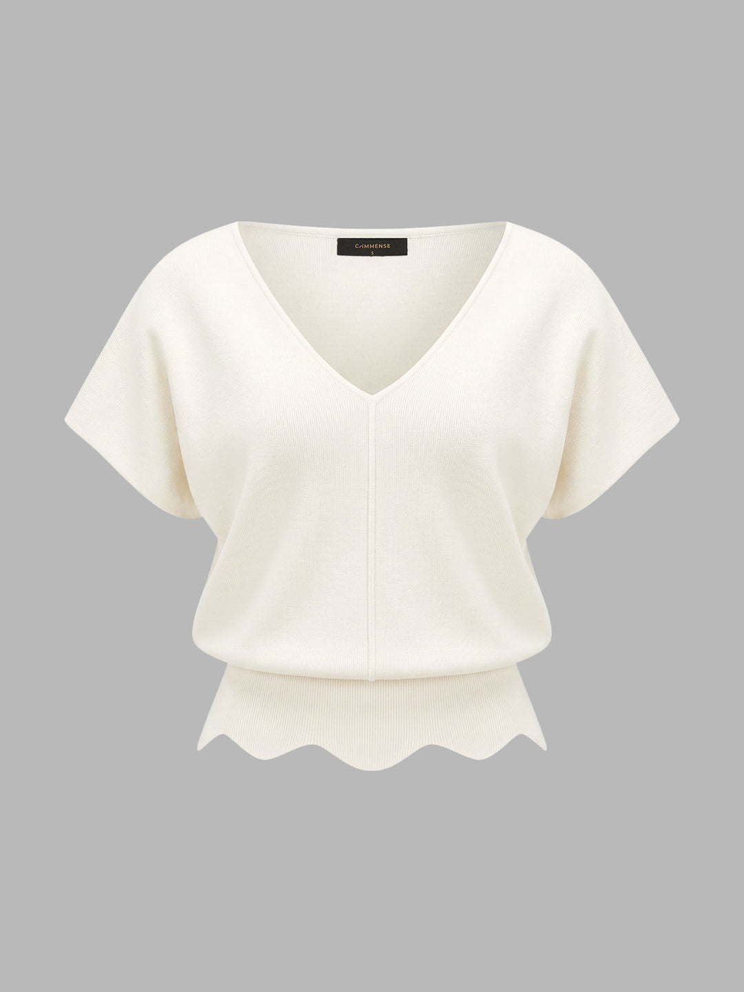 V-Neck Scalloped Hem Knit Top