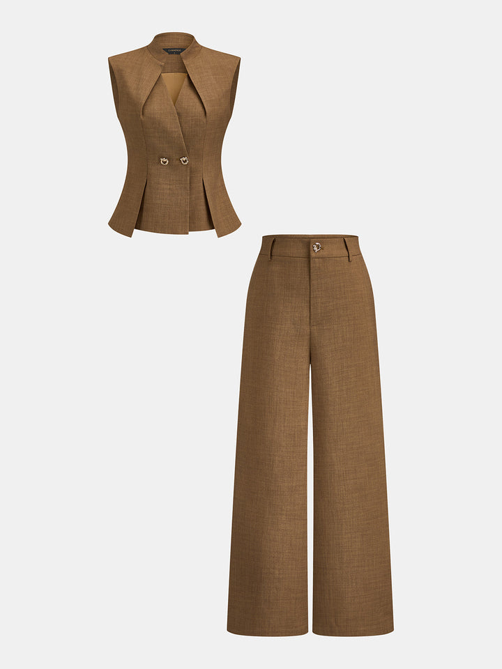 Structured Stand Collar Vest & Pants Set - women's two-piece trouser set, front view