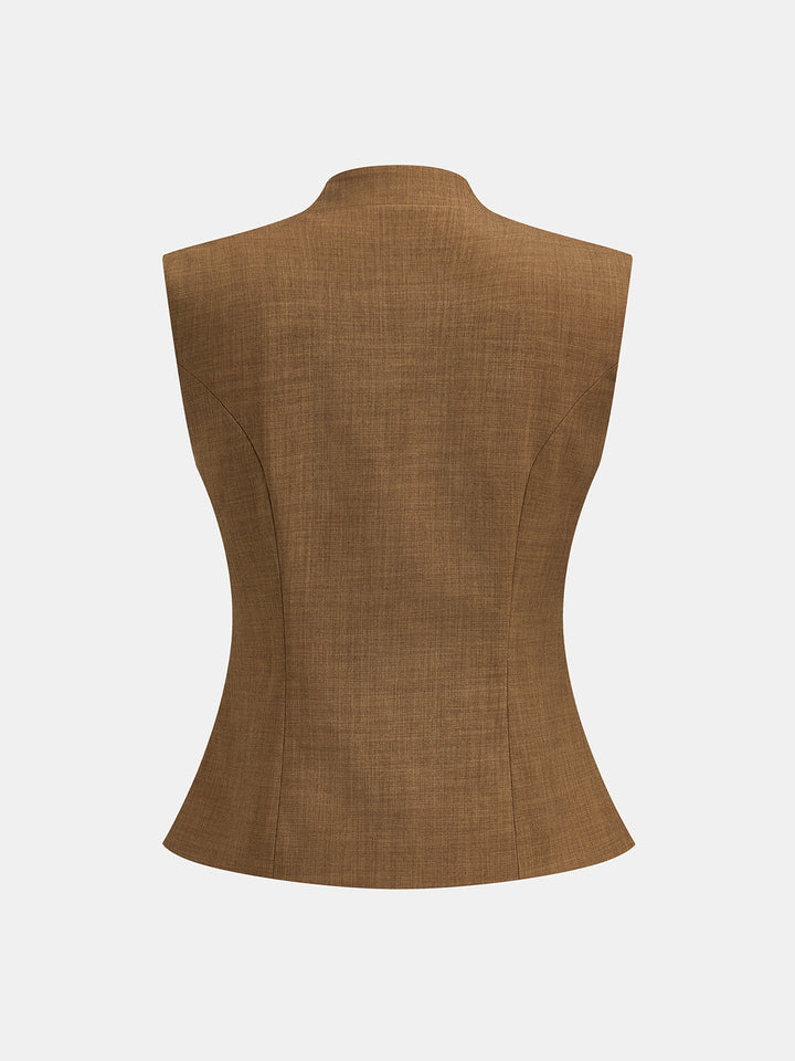 Structured Stand Collar Vest & Pants Set - women's two-piece trouser set, side view