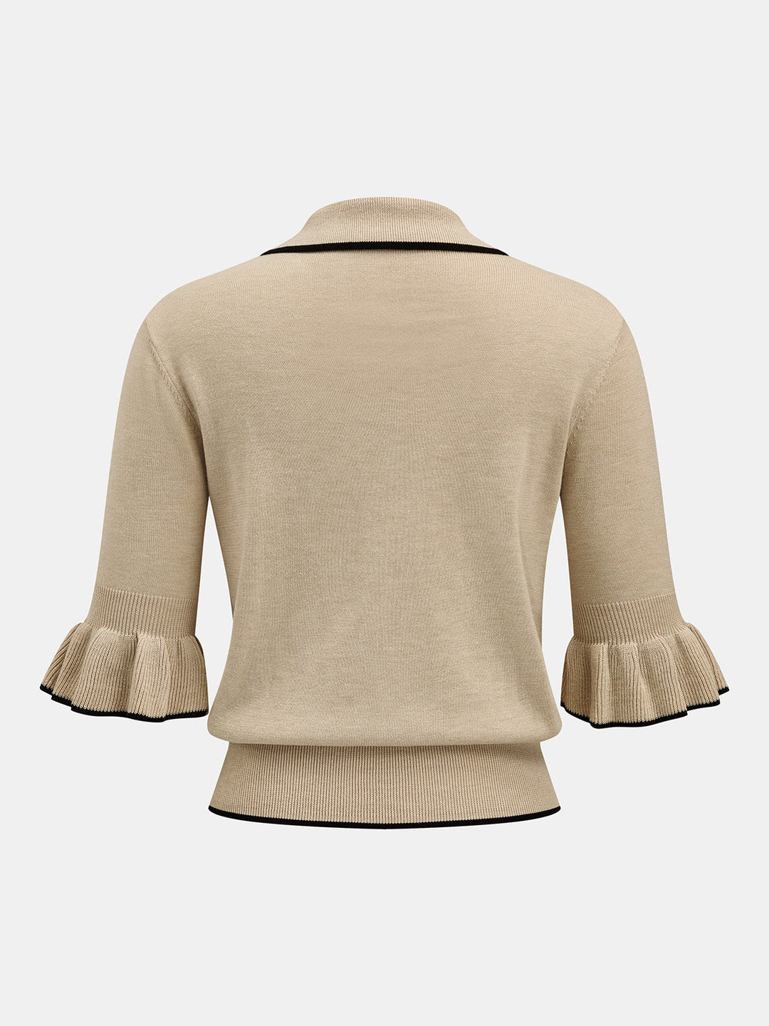 Contrast Trim Ruffle Knit Top - women's knit top, full-length styled look