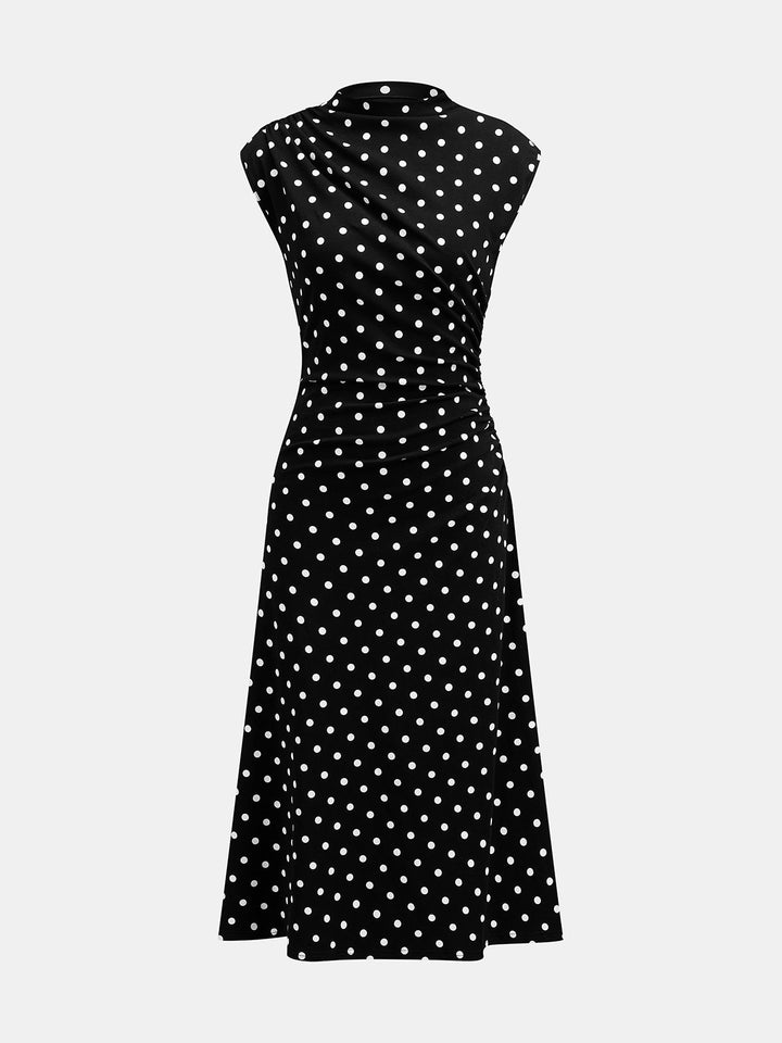Polka Dot Cap Sleeve Midi Flare Dress