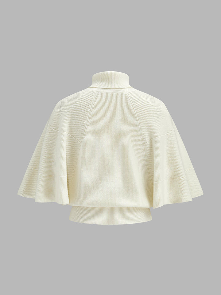 Wool Blend Turtleneck Batwing Sleeve Sweater