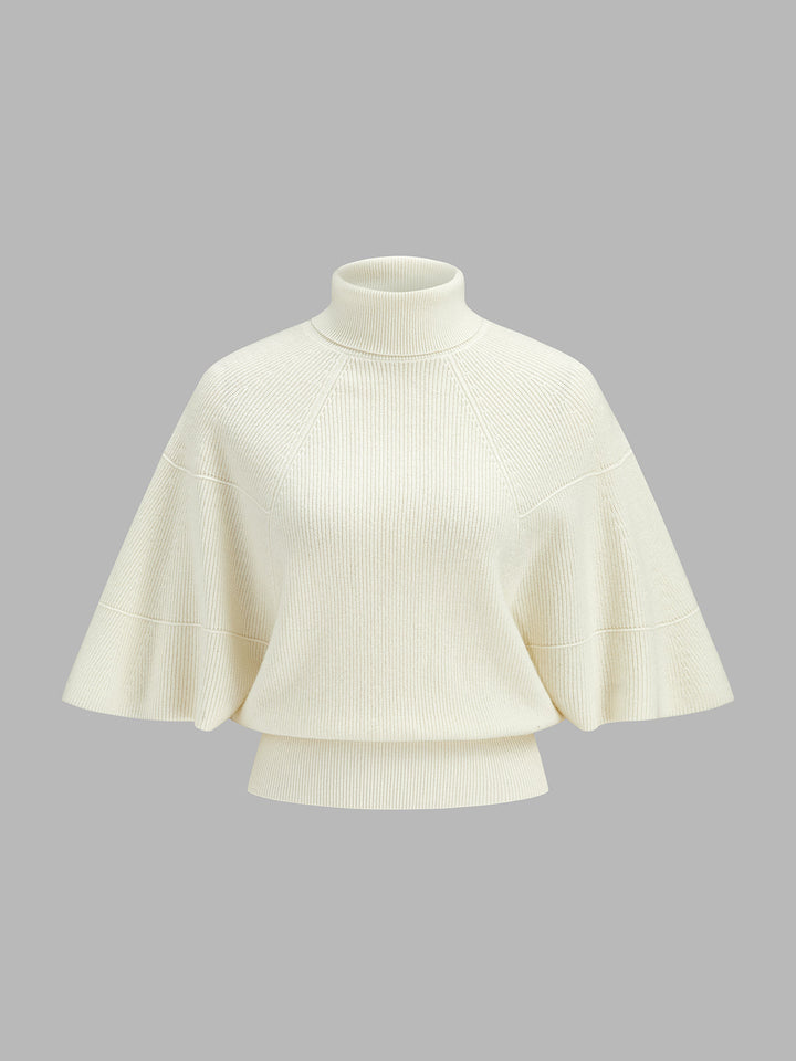 Wool Blend Turtleneck Batwing Sleeve Sweater