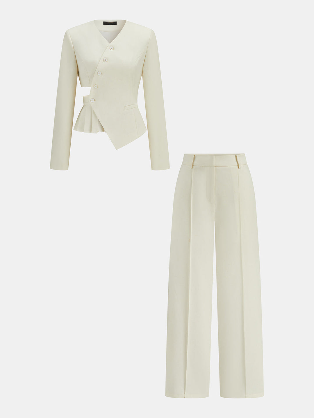 Asymmetric Cut‑Out Peplum Blazer & Pants Set - women's two-piece trouser set, back view
