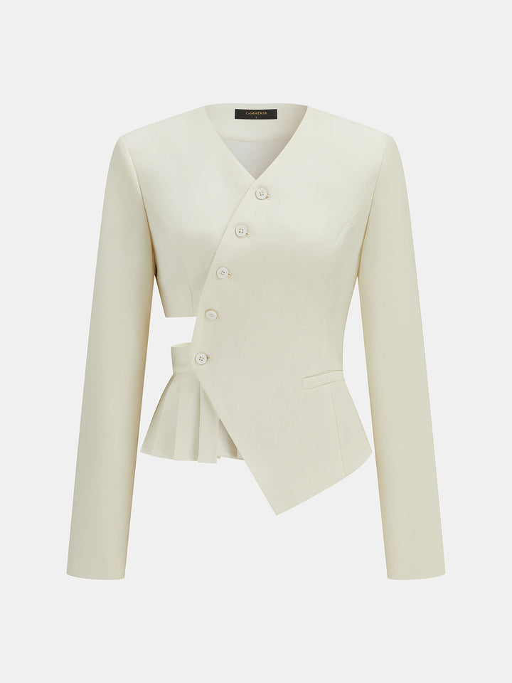 Asymmetric Cut‑Out Peplum Blazer & Pants Set - women's two-piece trouser set, side view
