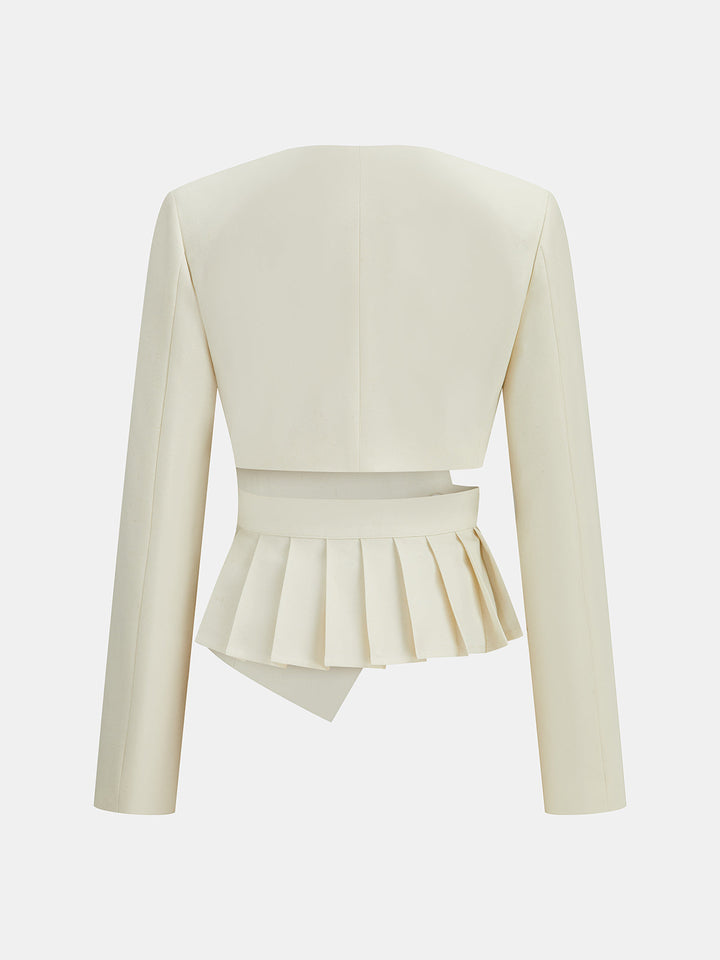 Asymmetric Cut‑Out Peplum Blazer & Pants Set - women's two-piece trouser set, linen blend detail