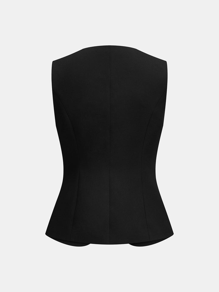 Flower Button Sleeveless Vest & Pants Set - women's two-piece trouser set, detail close-up