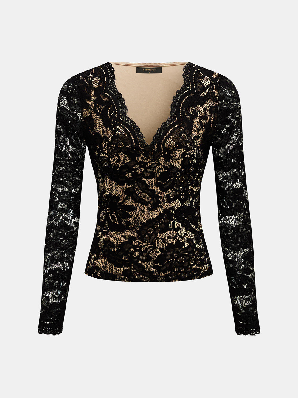 Floral Lace Deep V-Neck Long Sleeve Top — women's blouses, back view
