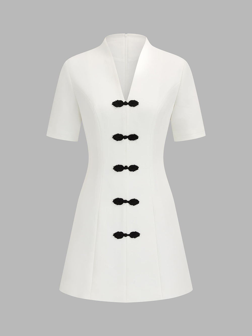 Frog Button V Neck Mini Dress — women's dresses, back view
