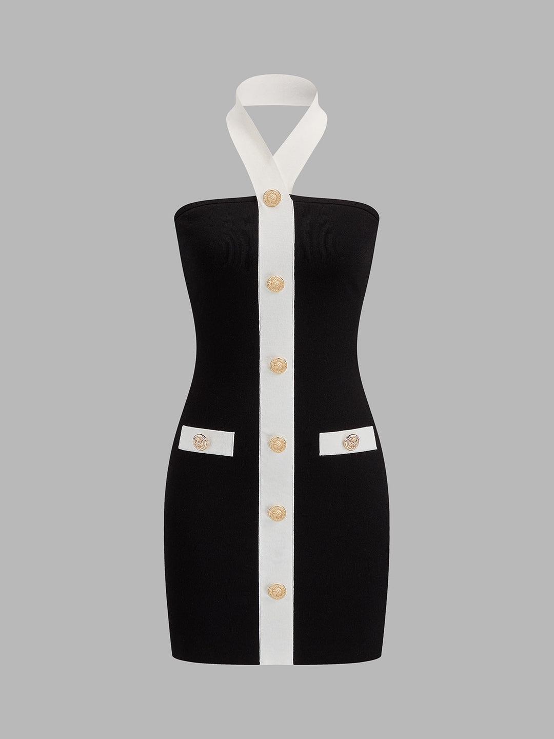 Halter Metal Button Bodycon Mini Dress
