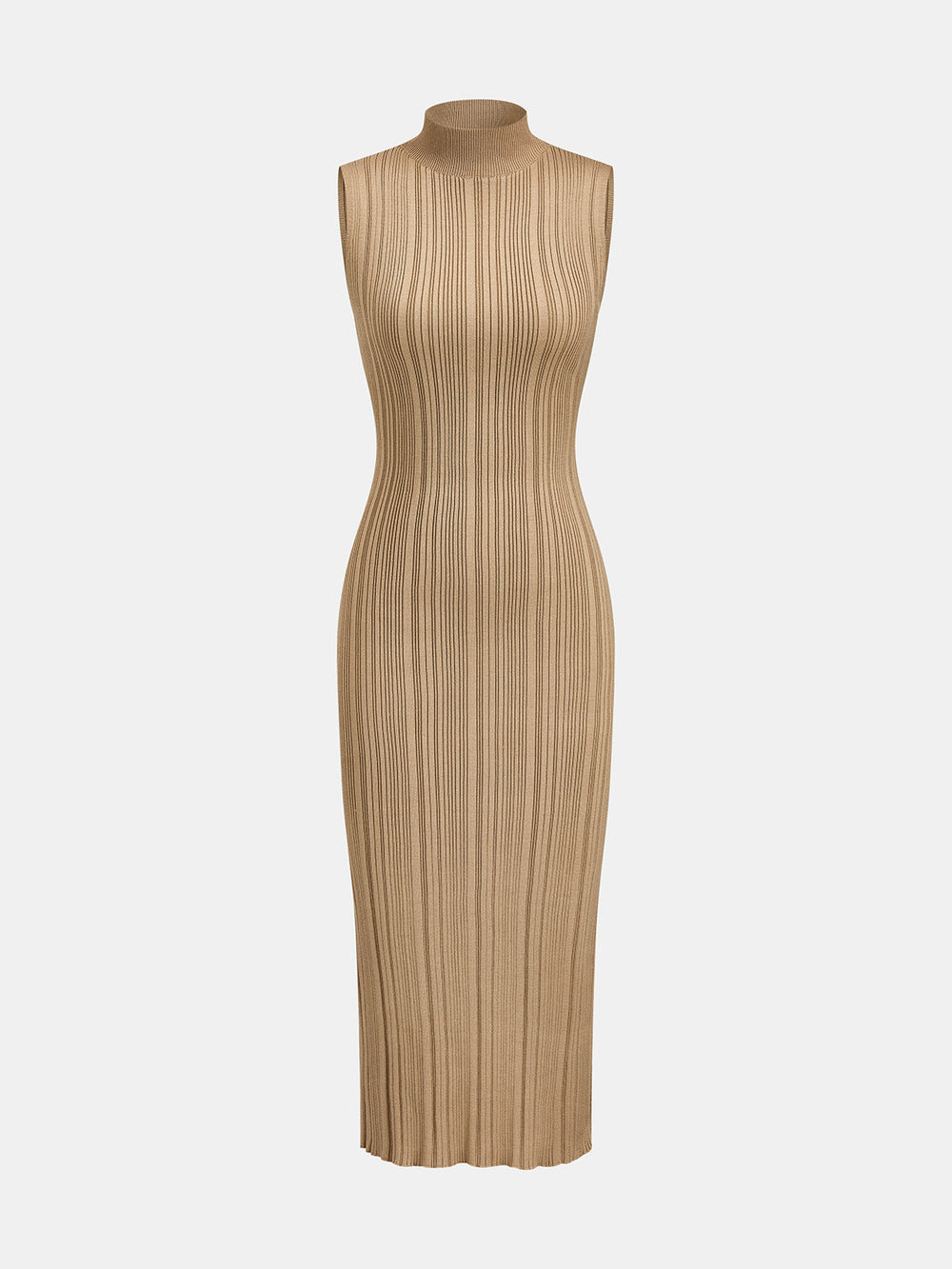 Turtleneck Bodycon Rib Knit Maxi Dress — women's sweater dresses, back view