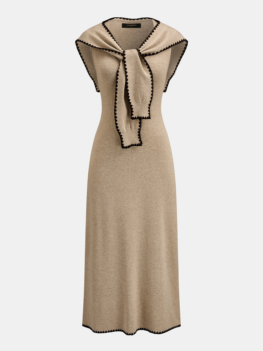 Tie Cape Contrast Trim Knit Midi Dress — women's sweater dresses, back view
