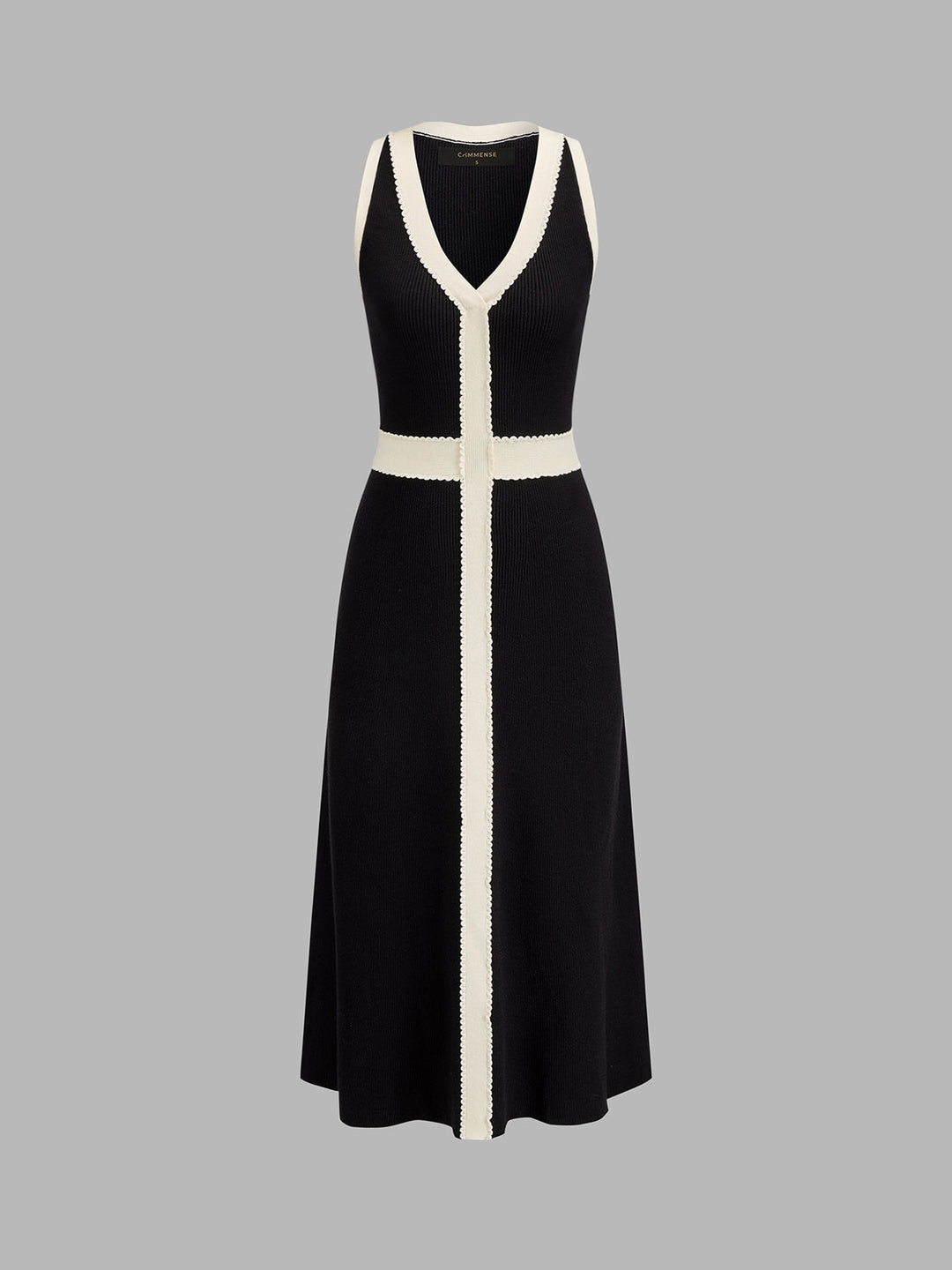 Contrast Trim Sleeveless V‑Neck Knit Midi Dress