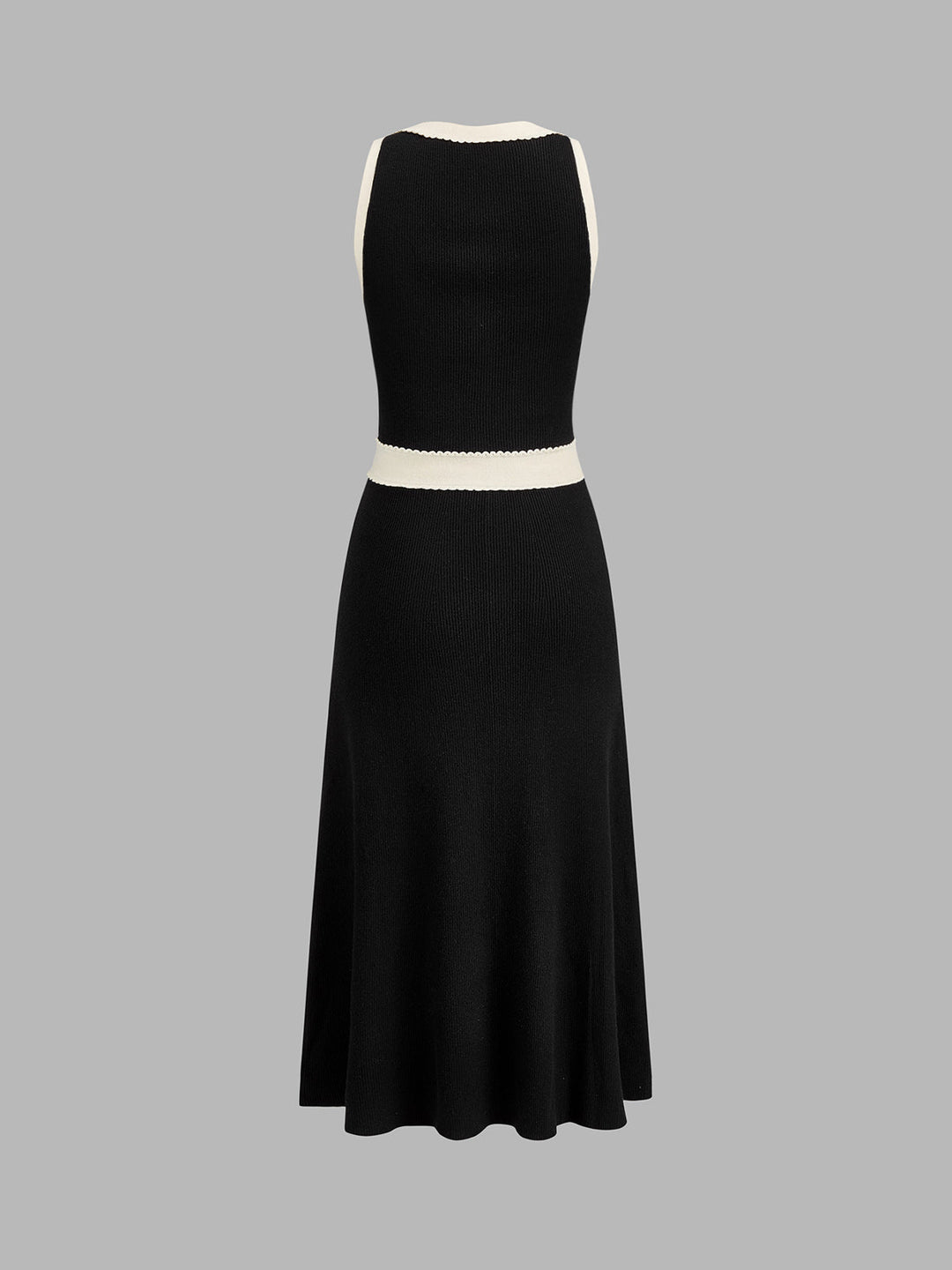 Contrast Trim Sleeveless V‑Neck Knit Midi Dress