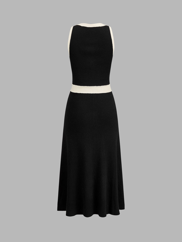 Contrast Trim Sleeveless V‑Neck Knit Midi Dress