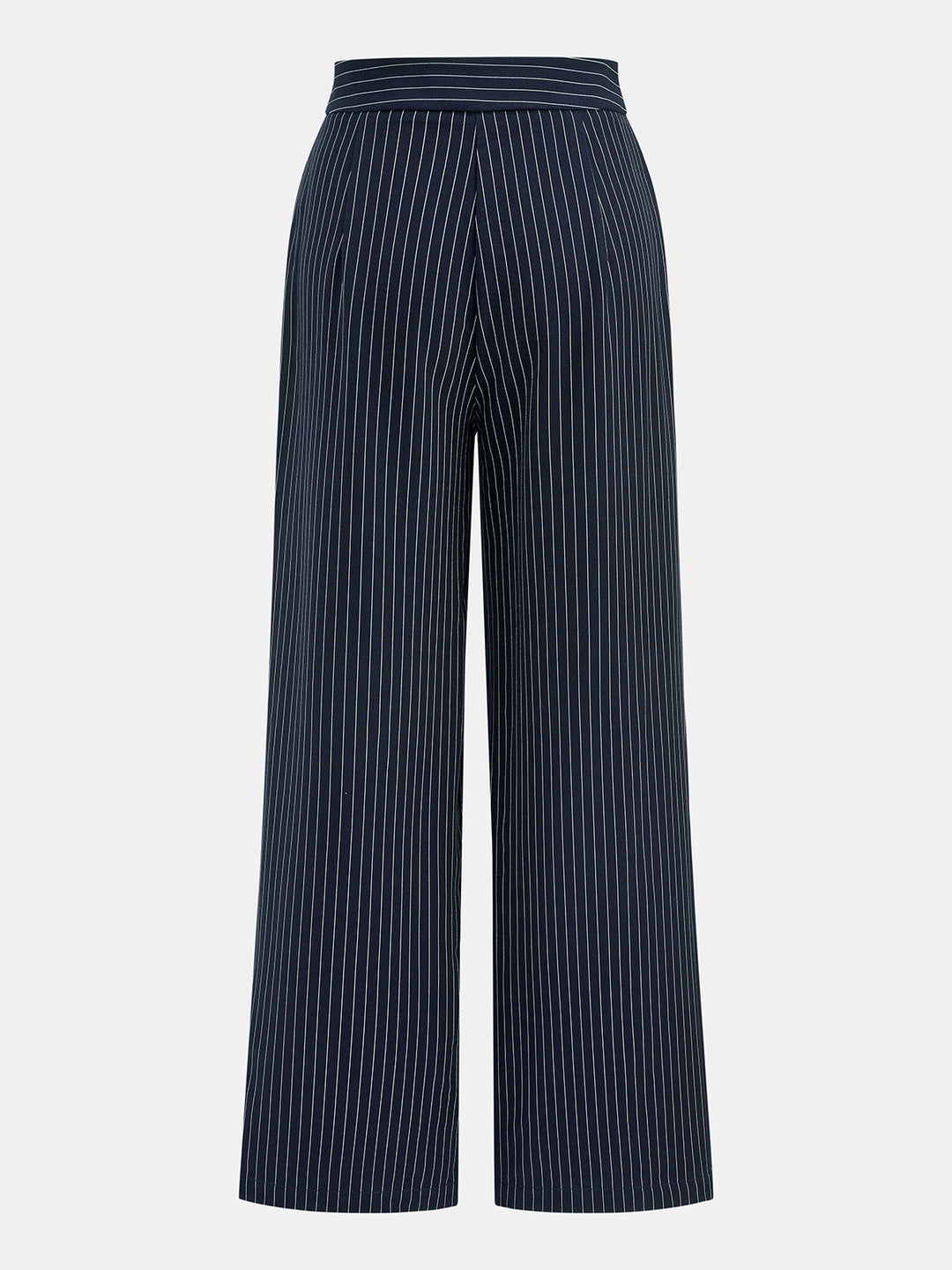 Pinstripe Two Piece Pants Set - women's two-piece trouser set, neckline detail
