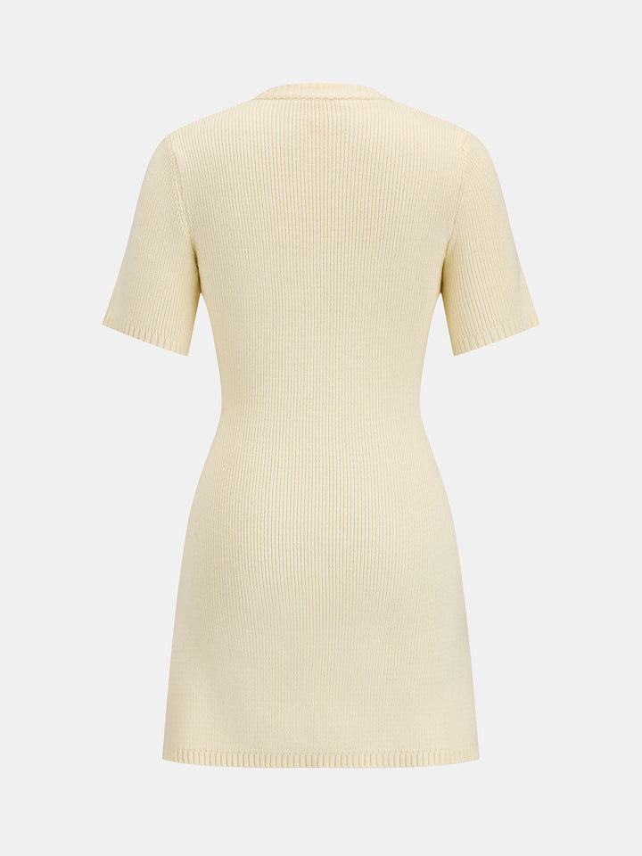 Metal Button Short Sleeve Knit Mini Dress