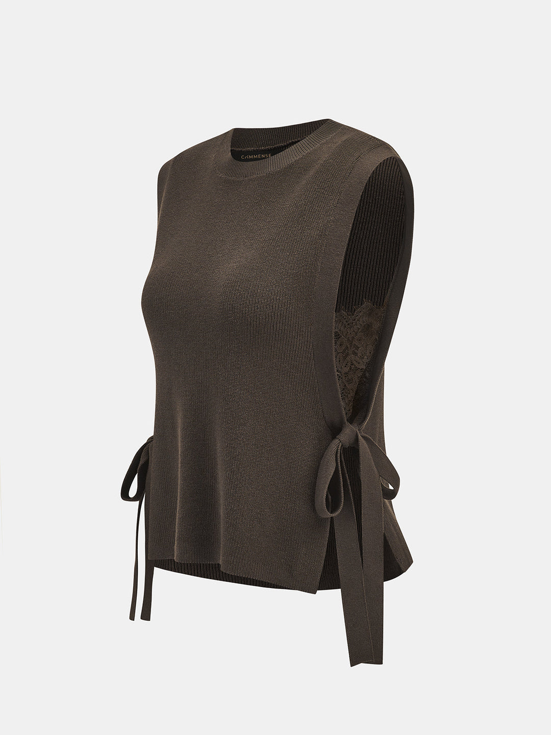Side Tie Lace Panel Knit Sleeveless Vest - women's sweater vest, side view