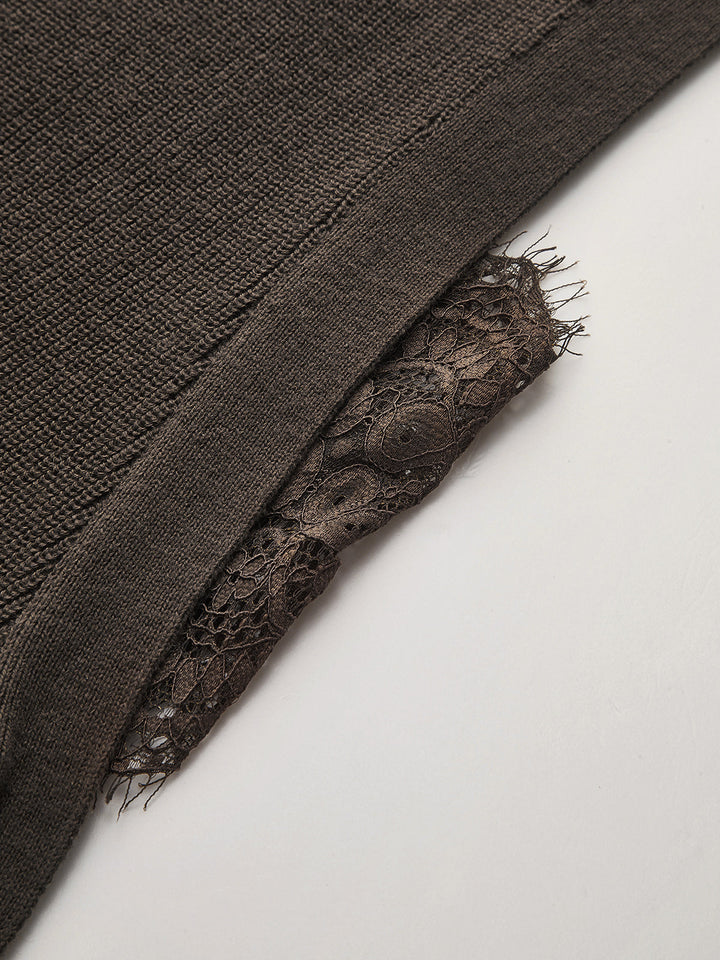 Side Tie Lace Panel Knit Sleeveless Vest - women's sweater vest, full-length styled look