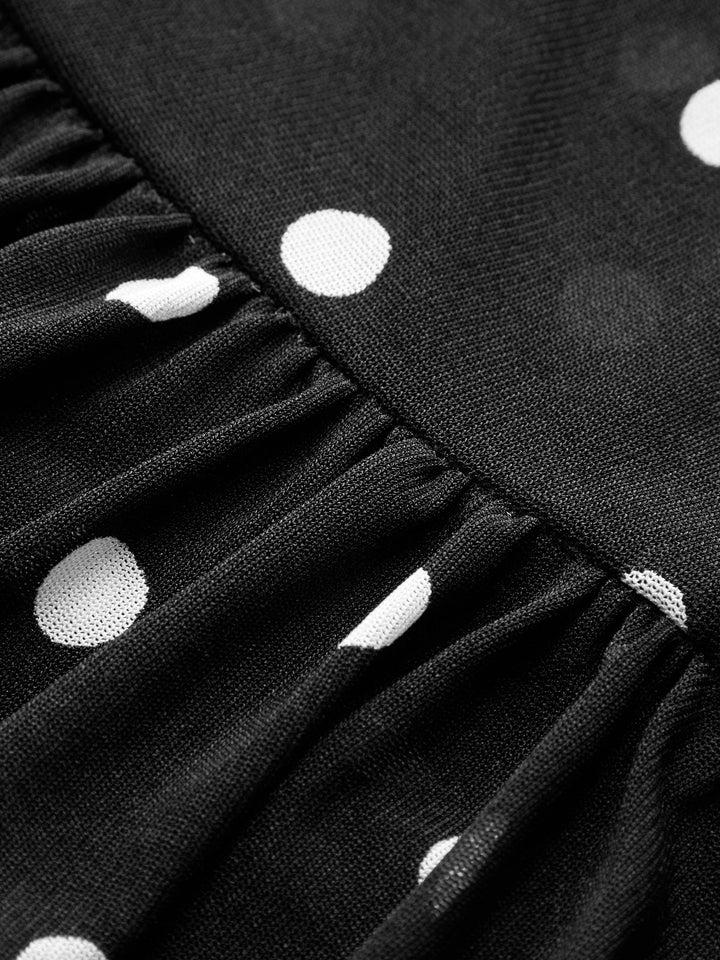 Polka Dot Ruched Sleeveless Mesh Top