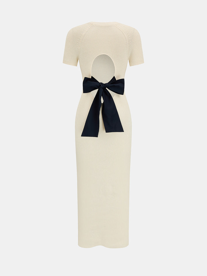 Back Cutout Bow Knit Midi Dress